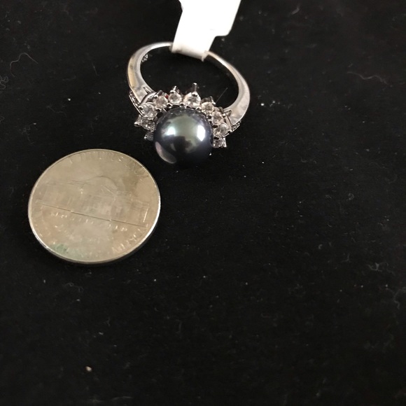 Tahitian Pearl White Sapphire Ring 925 Sterling - Picture 7 of 7